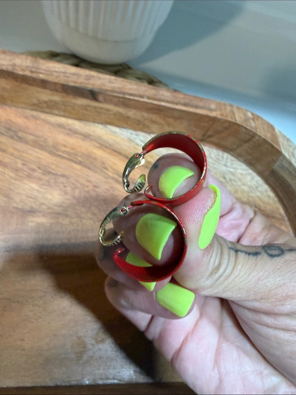 Vintage Red Clip-On Hoop Earrings - Women Jewelry - Picture 4 of 5